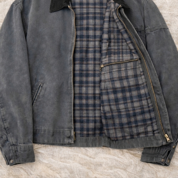 VTG Carhartt J97 PTL Detroit Jacket Petrol Gray Blanket Lined Duck Canvas Large - Picture 4 of 4